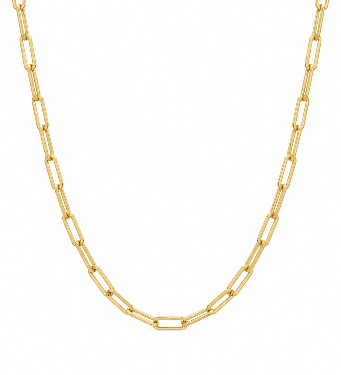 FLEURENZ FLEUR gold paperclip chain necklace on a white background