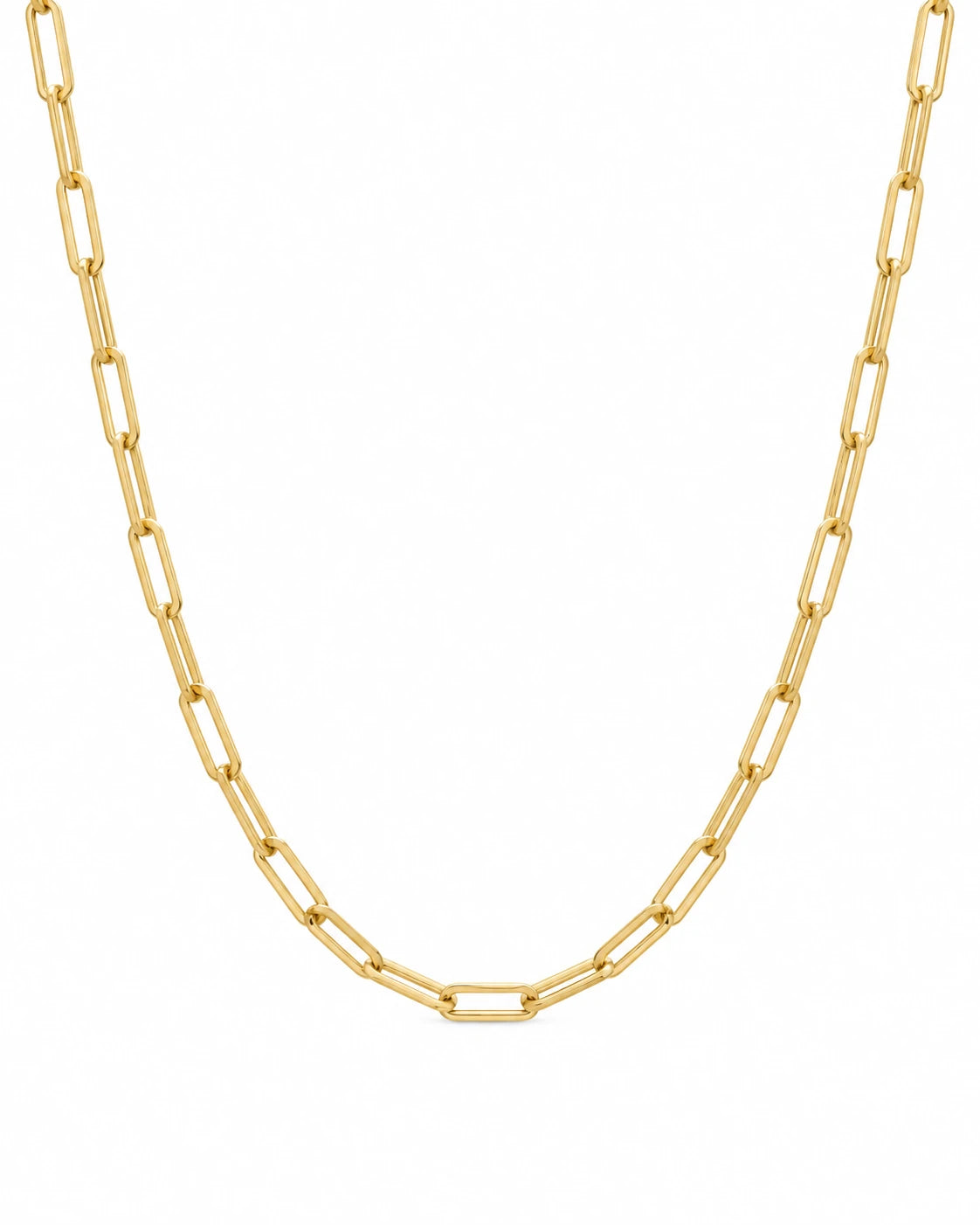 FLEURENZ FLEUR gold paperclip chain necklace on a white background